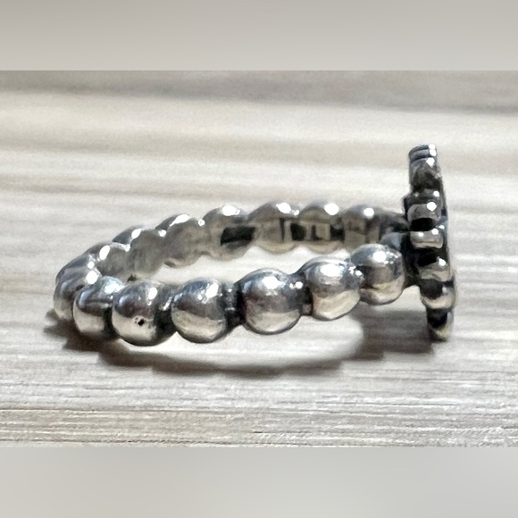Designer Dian Malouf Sterling Silver Beaded Shank Cross Eternity Ring, Size 6.75 - Picture 5 of 9
